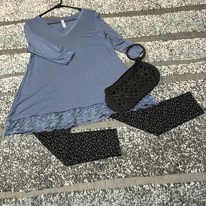 Steel Blue Lace Trim Tunic